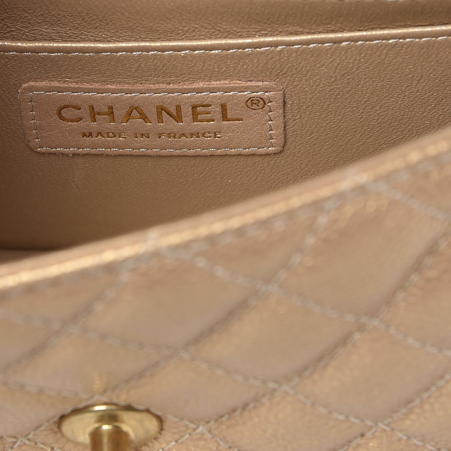 Chanel Pearly Caviar Quilted Mini Rectangular Flap Gold 6 of 8
