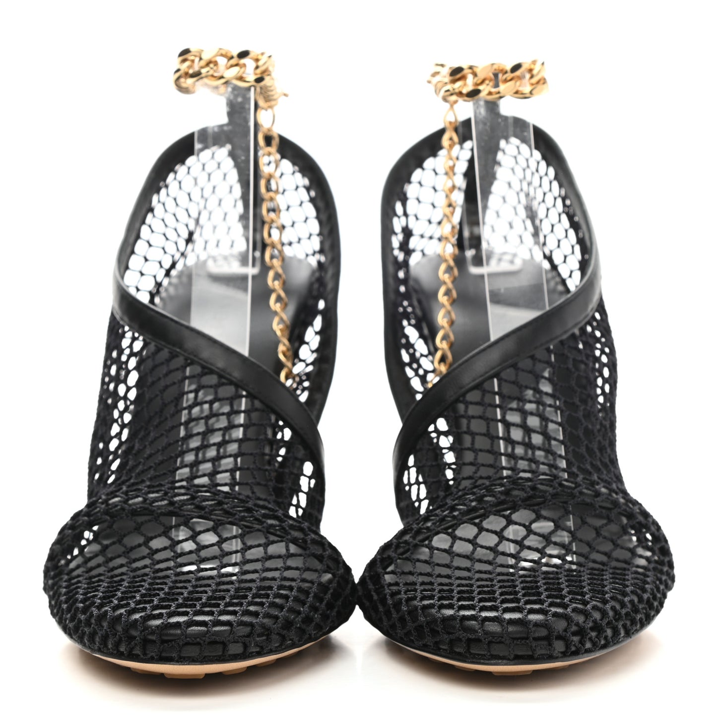 Mesh Nappa Chunky Chain Sandals 39 Black