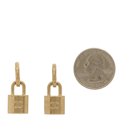 Chanel Metal Lock Drop Earrings Light Gold 2 of 4