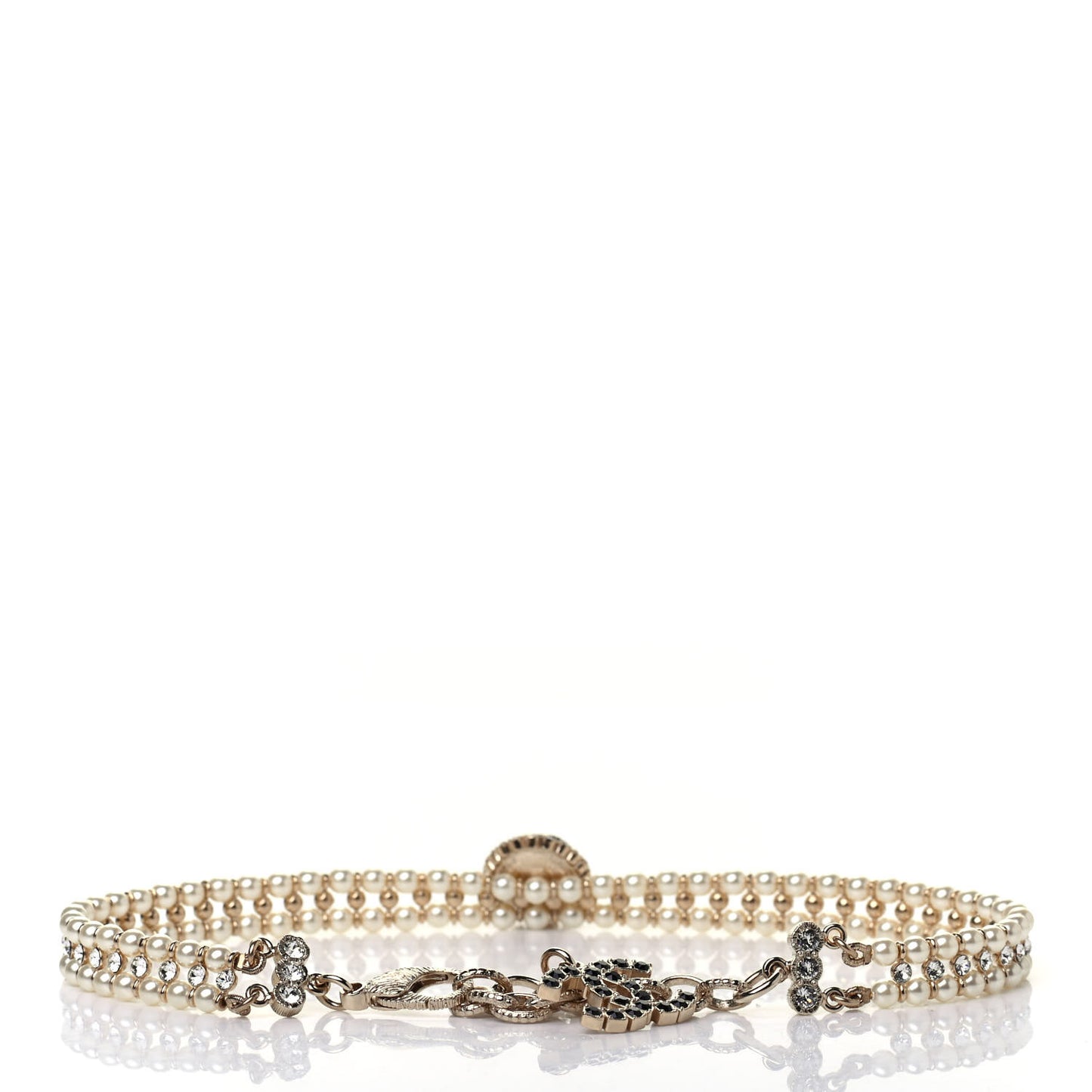 Pearl Crystal CC Choker Necklace Gold Black