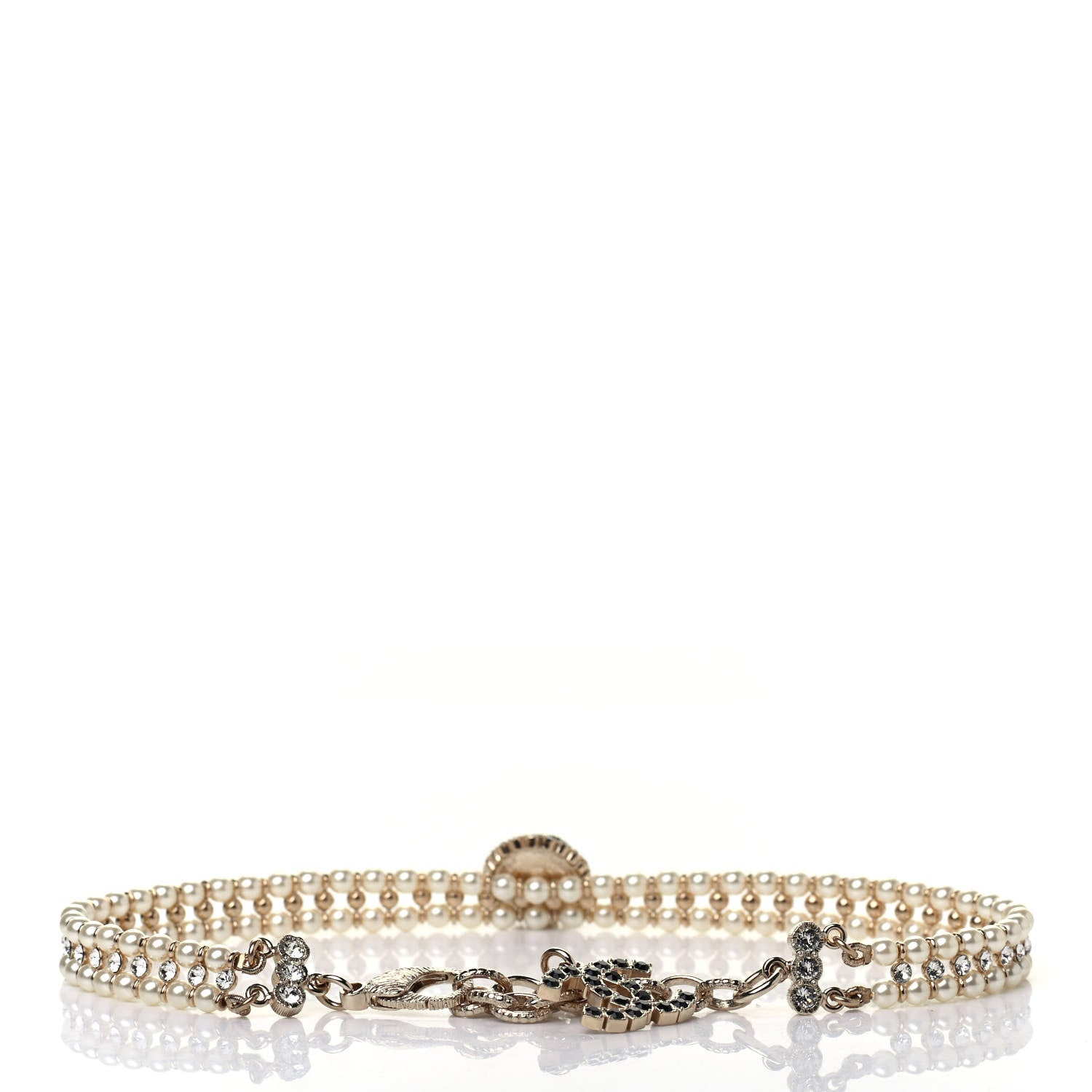 Chanel Pearl Crystal CC Choker Necklace Gold Black 2 of 4