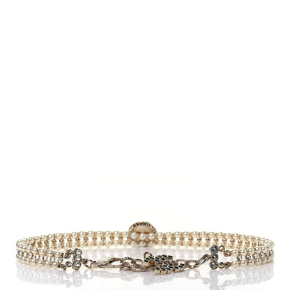 Chanel Pearl Crystal CC Choker Necklace Gold Black 2 of 4