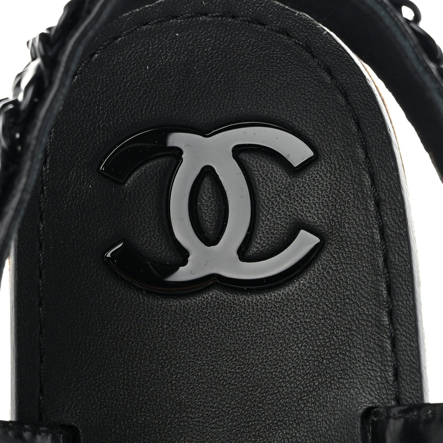 Laminated Goatskin Chain Sandals 39 Black