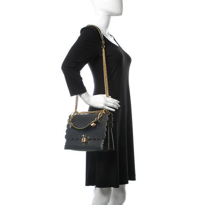 Fendi Vitello Liberty Scalloped Studded Kan I Shoulder Bag Black 2 of 18