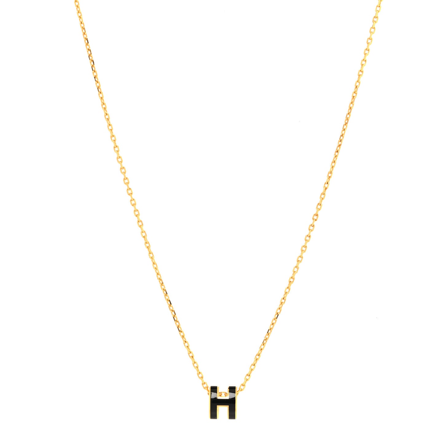 Lacquered Gold Mini Pop H Pendant Necklace Black