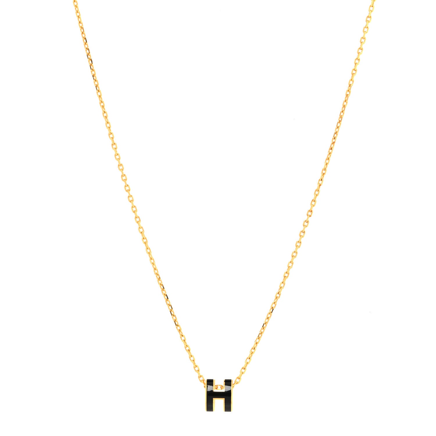 Hermes Lacquered Gold Mini Pop H Pendant Necklace Black 1 of 6
