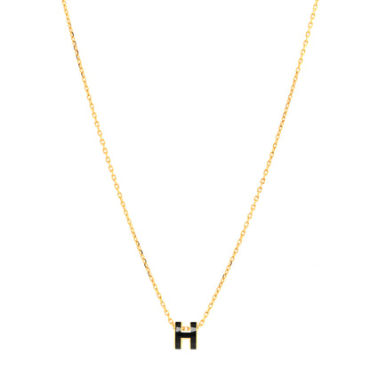 Hermes Lacquered Gold Mini Pop H Pendant Necklace Black 1 of 6