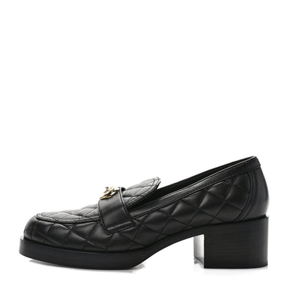 Chanel Lambskin Quilted CC Heart Loafers 40 Black 1 of 7