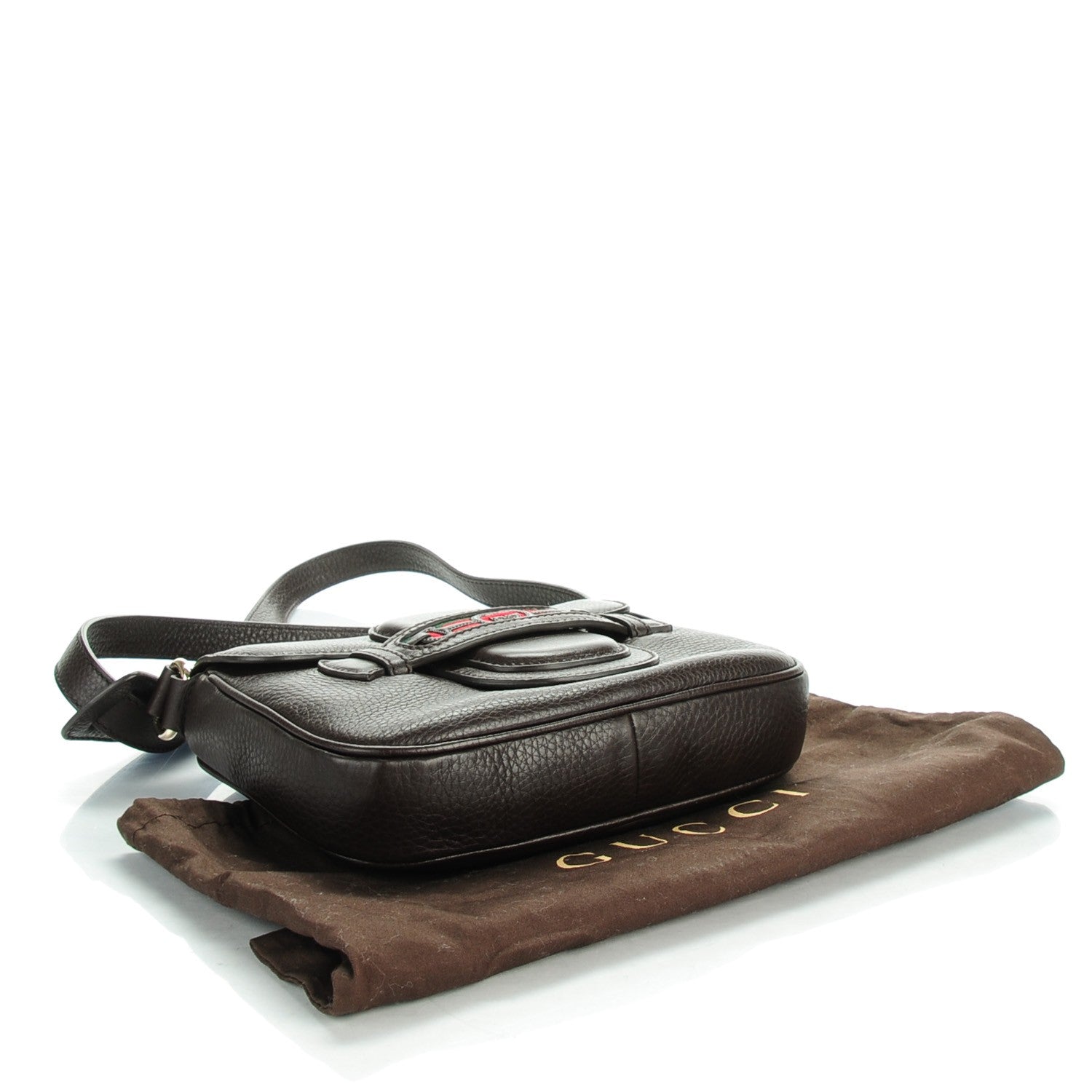 Gucci Pebbled Calfskin Web Small Dressage Shoulder Bag Dark Brown 4 of 7