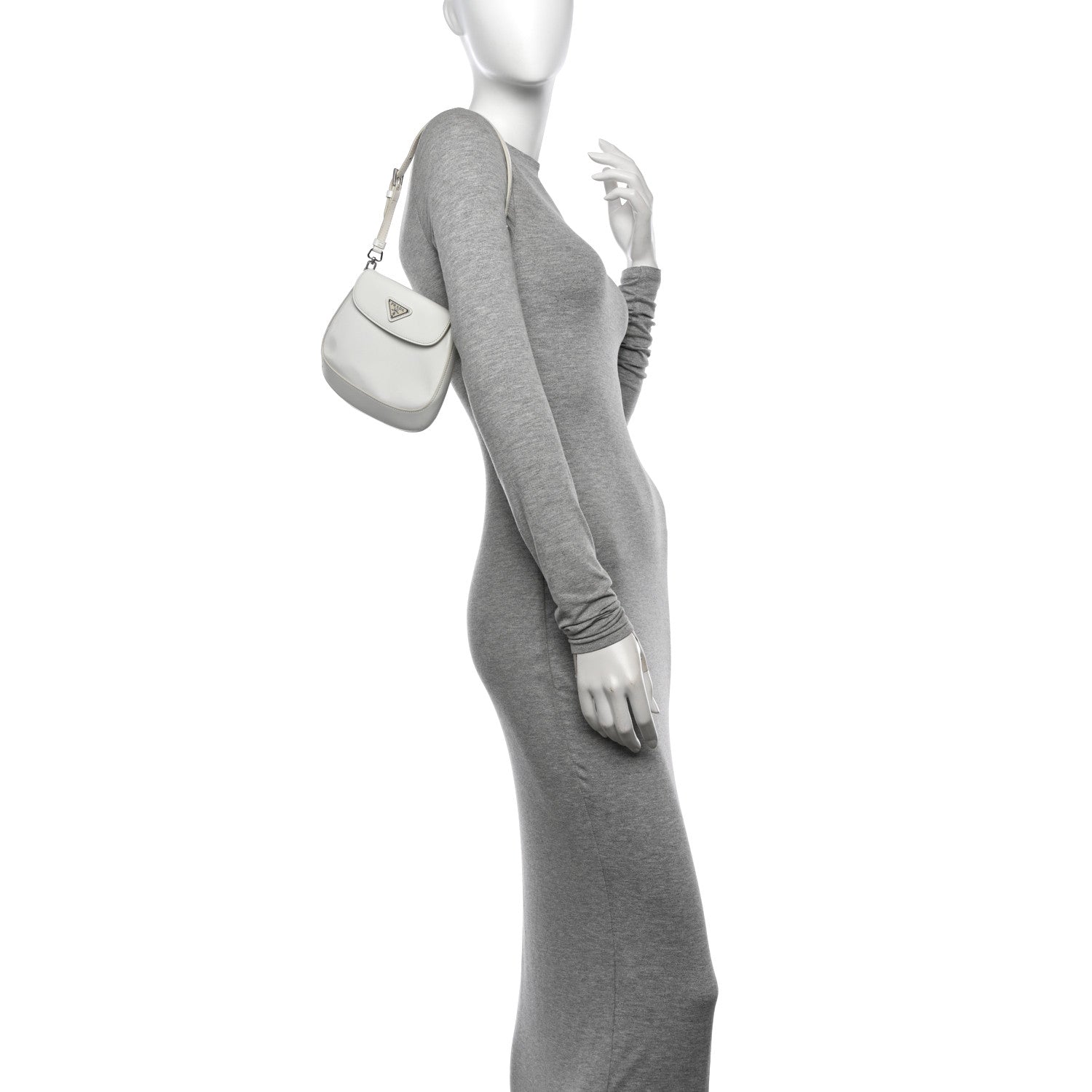 Prada Spazzolato Mini Cleo Flap Shoulder Bag White 2 of 11