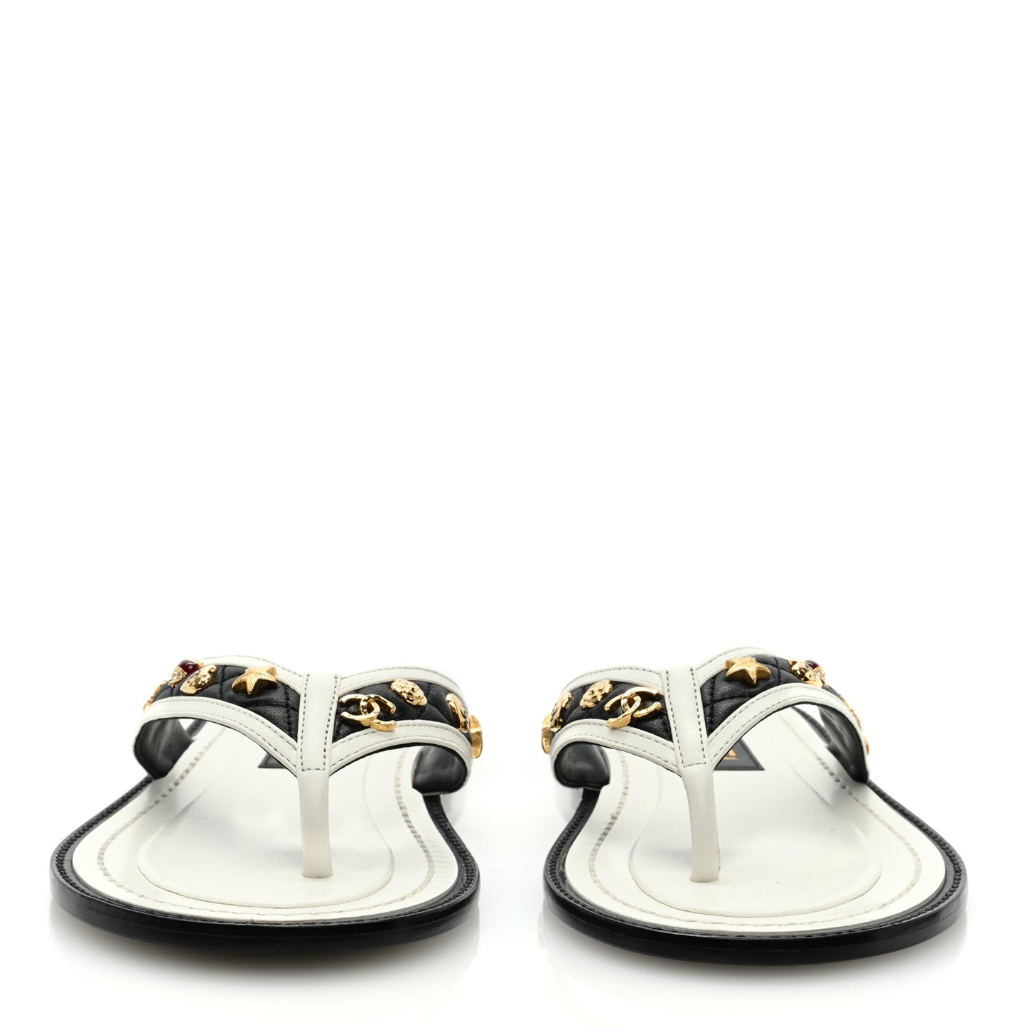 Lambskin Charms Thong Sandals 37 Black White