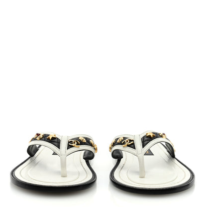 Chanel Lambskin Charms Thong Sandals 37 Black White 2 of 7