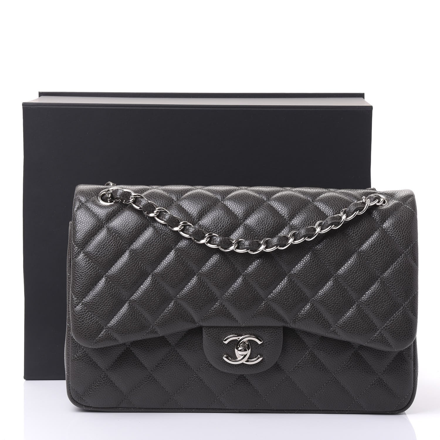 Chanel Caviar Quilted Jumbo Double Flap Dark Grey 10 of 10