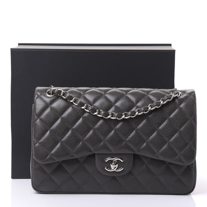Chanel Caviar Quilted Jumbo Double Flap Dark Grey 10 of 10
