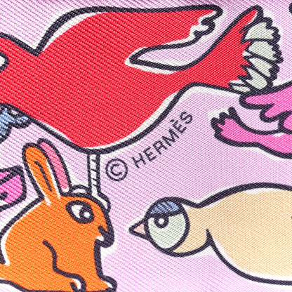 Hermes Silk Mille Et Un Lapins Twilly Parme Rouge Vif Camel 4 of 5