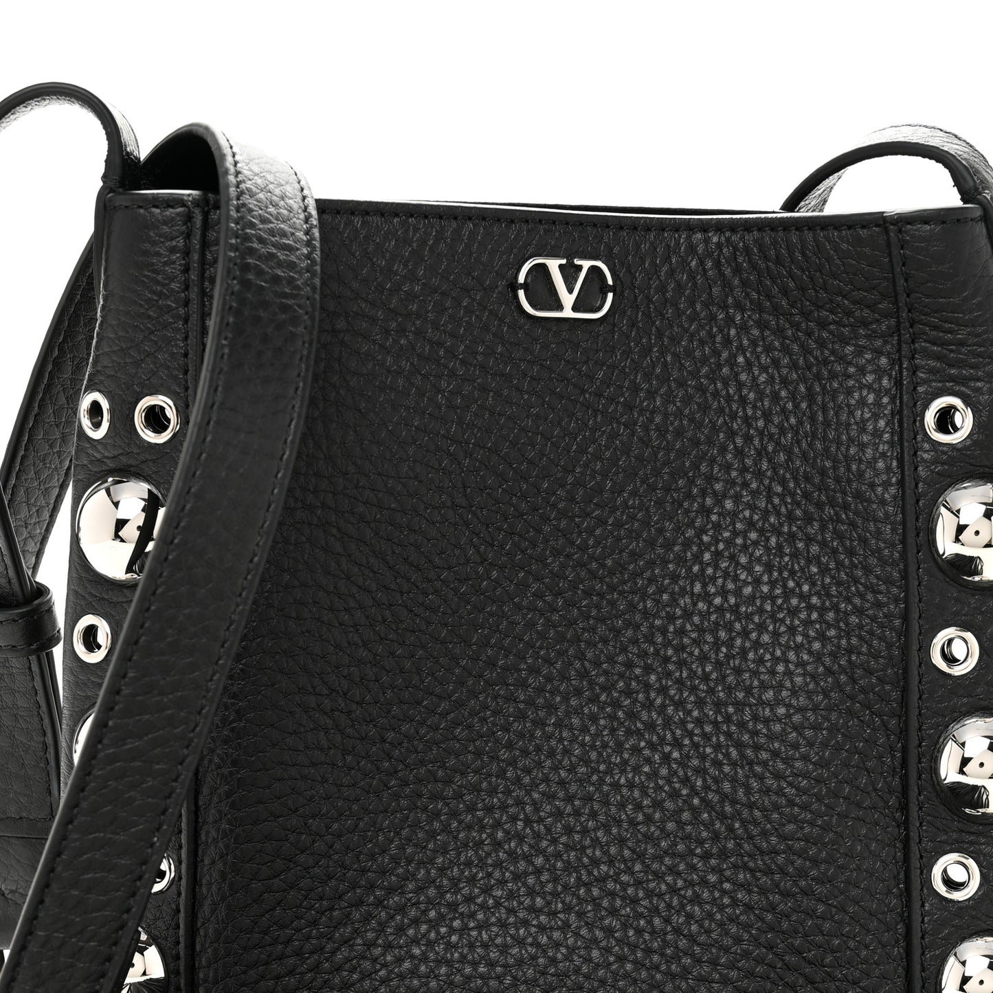 Grained Calfskin Studded Nellcote Fringe Shoulder Bag Black