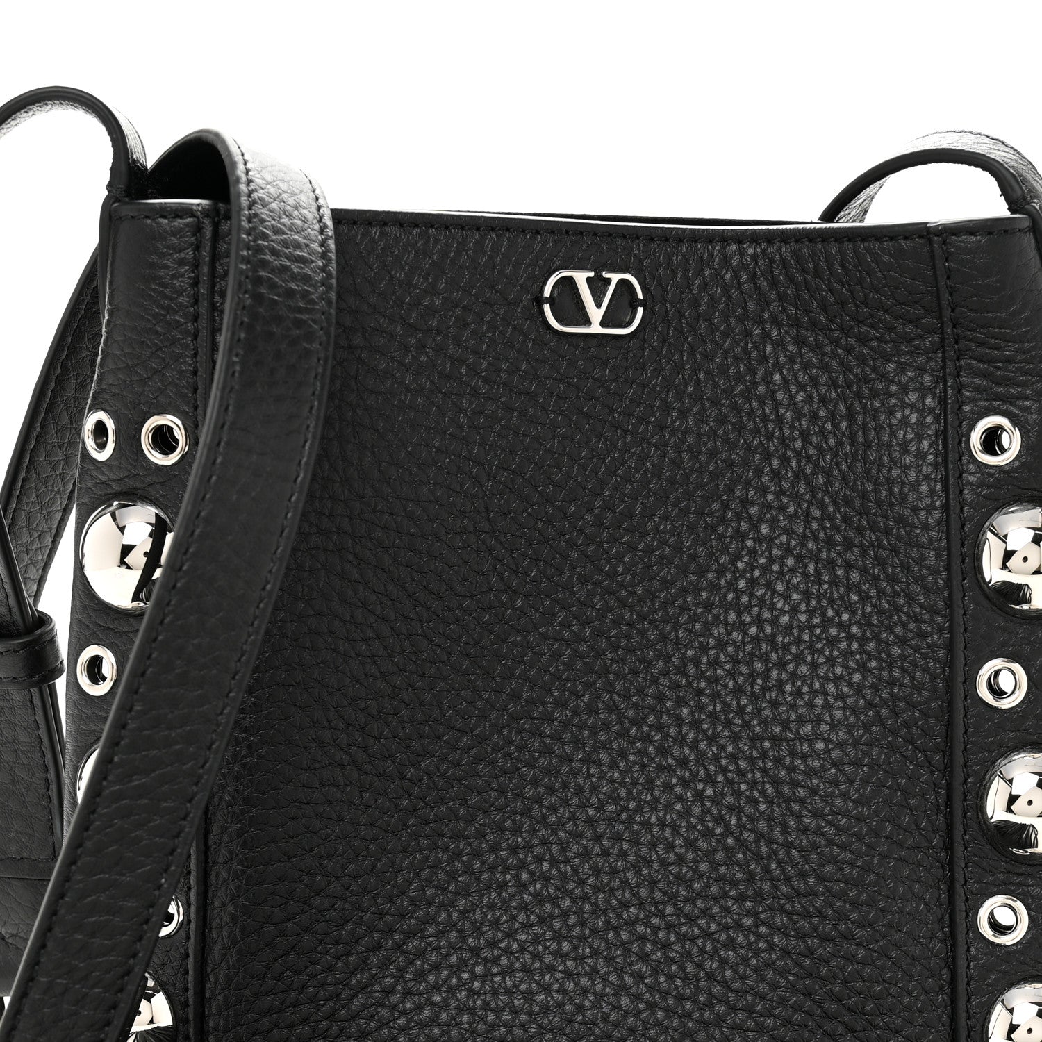 Valentino Garavani Grained Calfskin Studded Nellcote Fringe Shoulder Bag Black 7 of 9