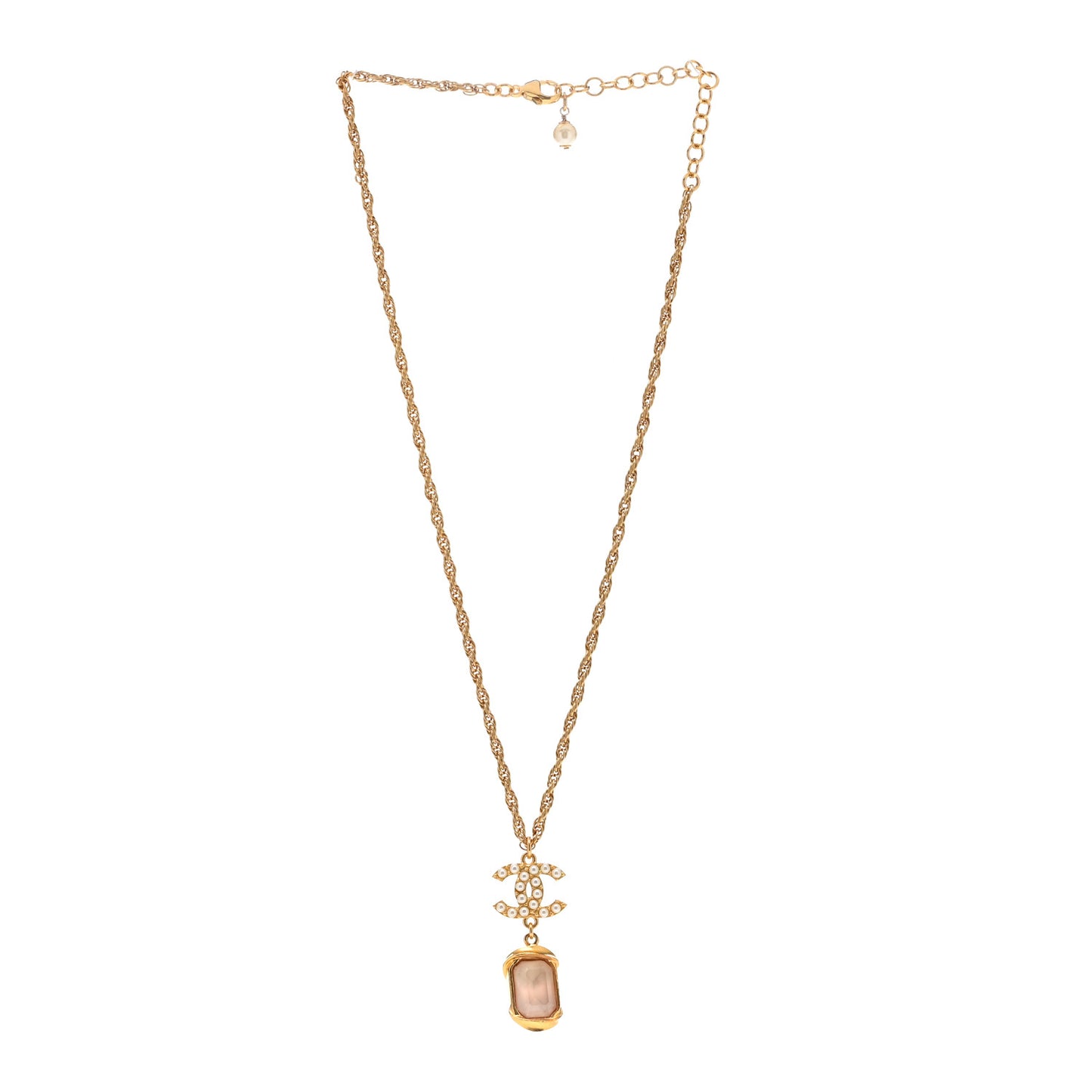 Pearl Crystal CC Pendant Necklace Gold Pink Pearly White