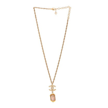 Chanel Pearl Crystal CC Pendant Necklace Gold Pink Pearly White 3 of 5