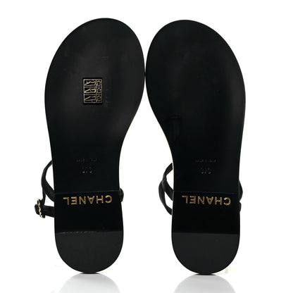 Chanel Lambskin Chain CC Logo Thong Sandals 37 Black 5 of 7