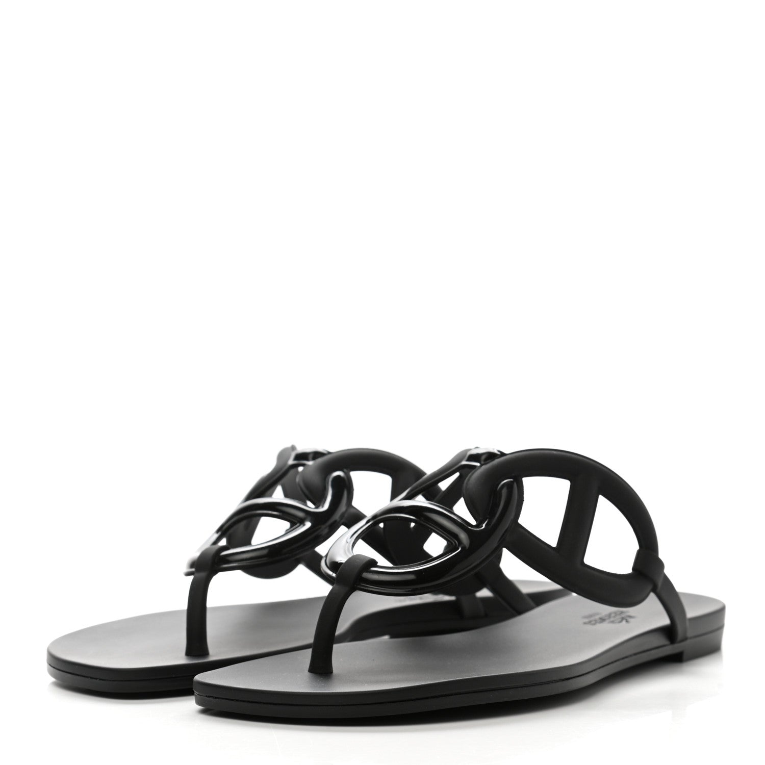 Hermes Rubber Womens Egerie Sandals 37 Black 3 of 9