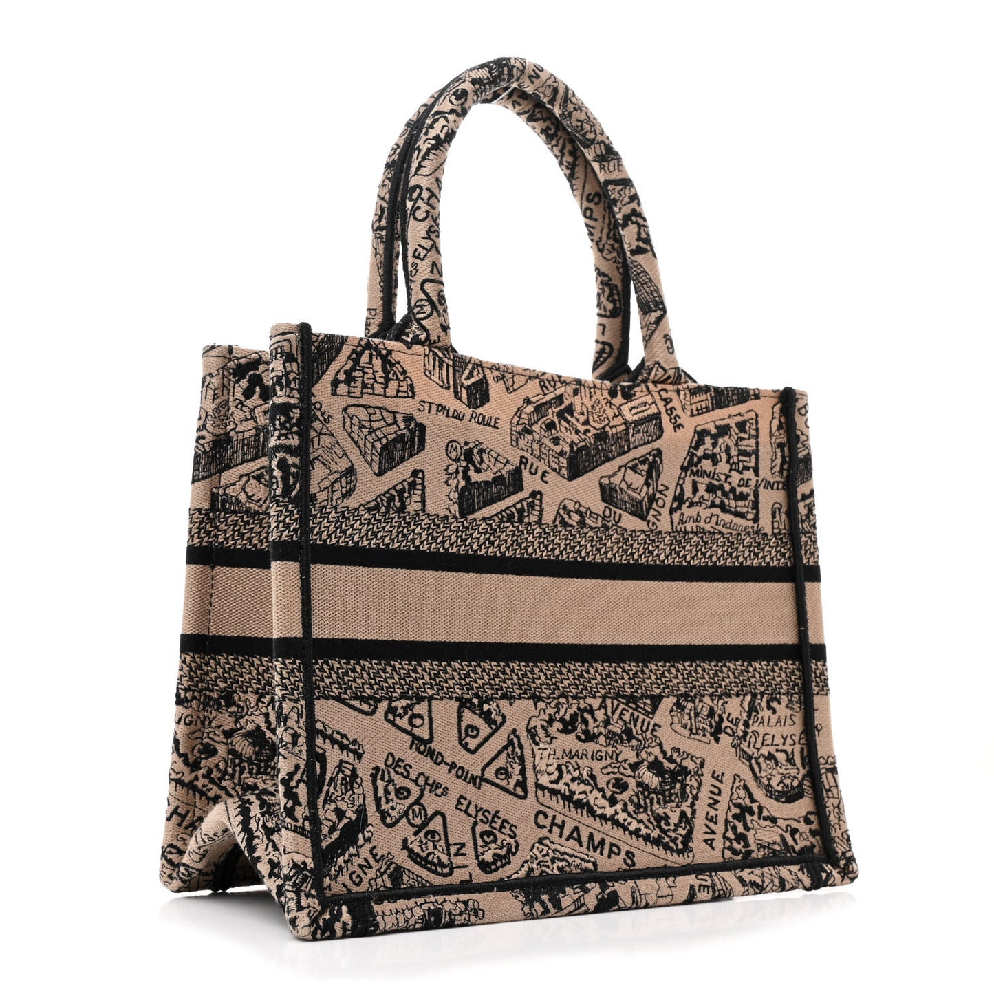 Canvas Embroidered Small Plan De Paris Book Tote Beige Multi