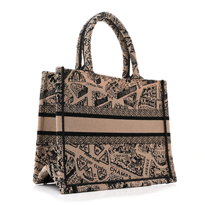 Christian Dior Canvas Embroidered Small Plan De Paris Book Tote Beige Multi 3 of 10