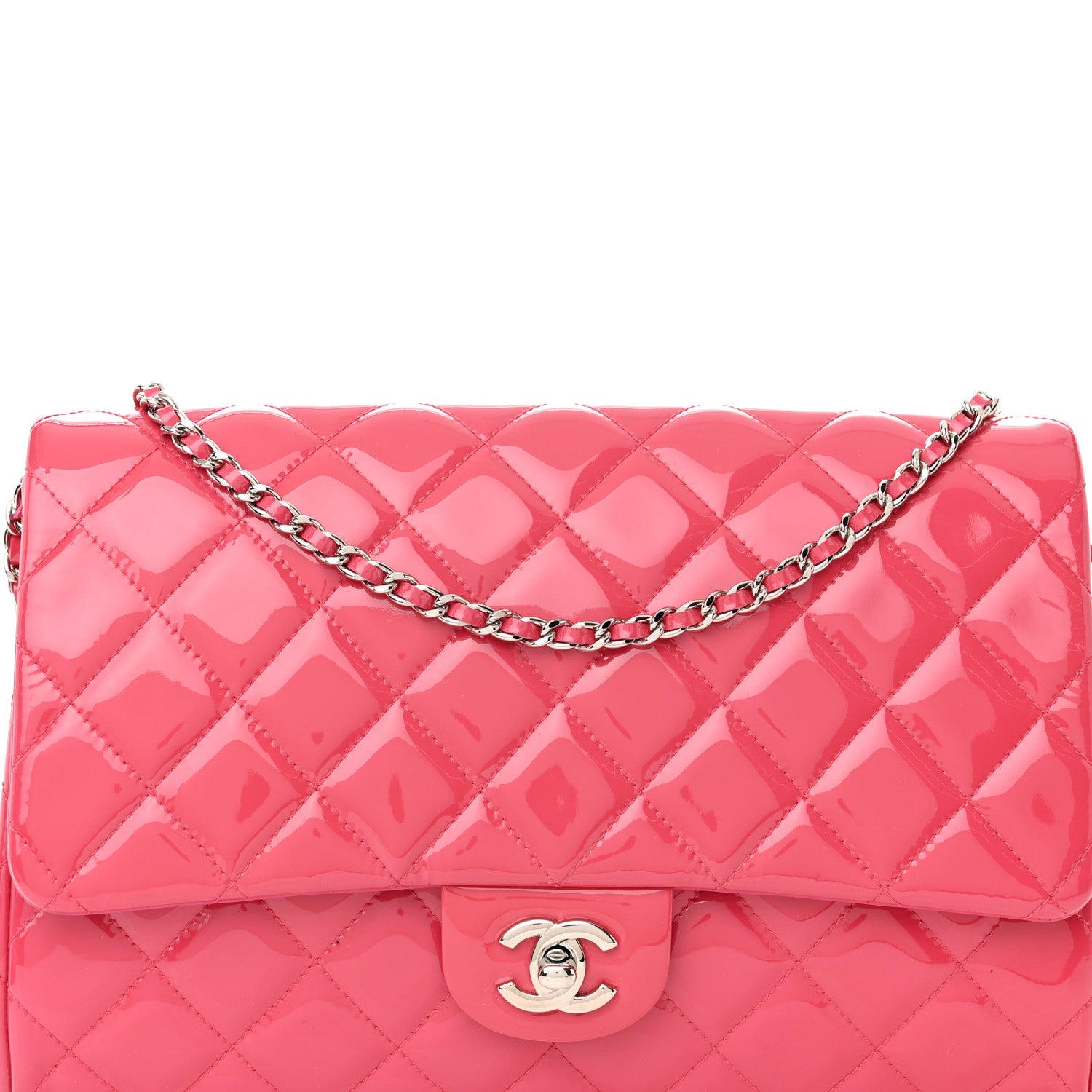 Chanel Patent Quilted Clutch with Chain Flap Fuchsia 8 of 11