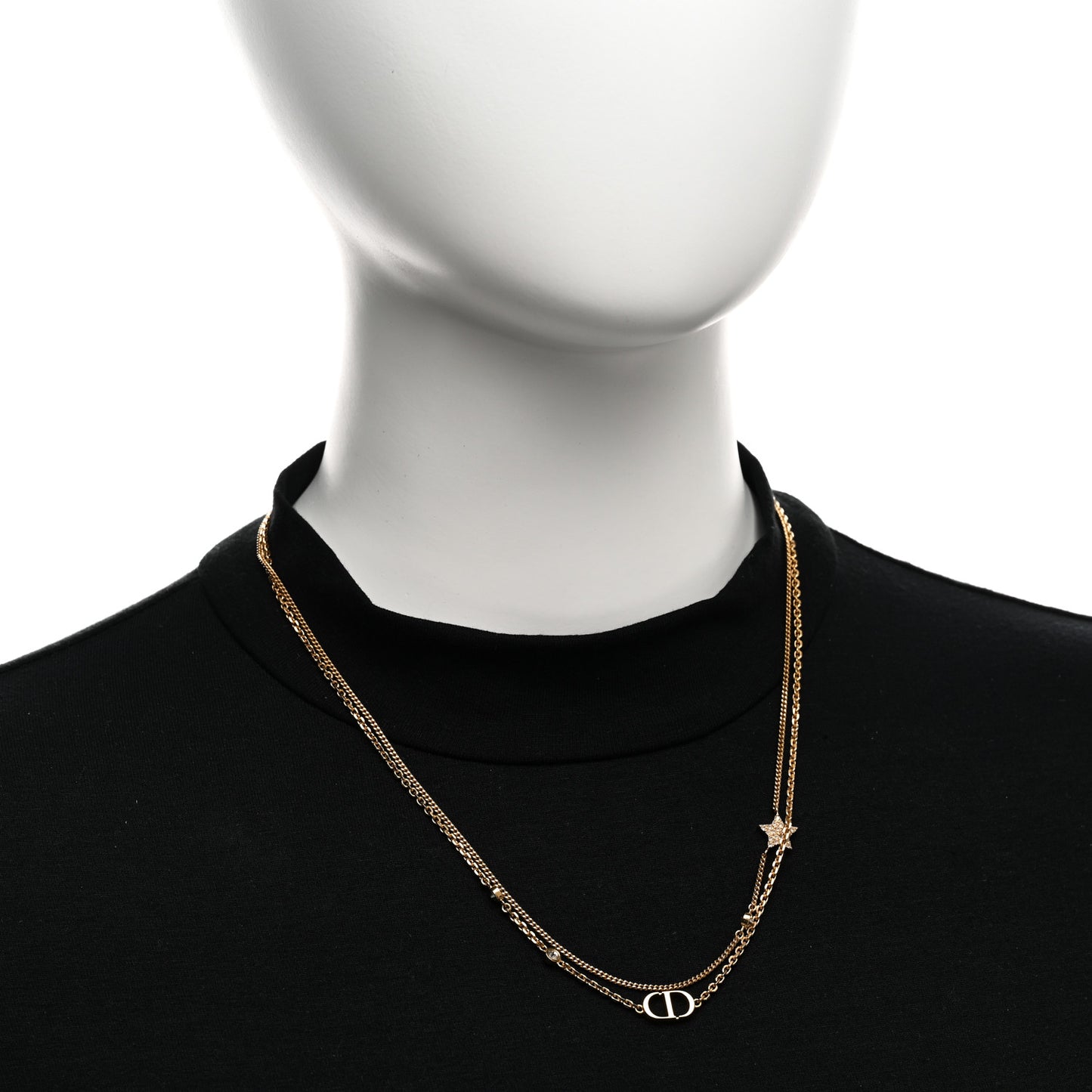 Metal Crystal Petit CD Double Necklace Gold