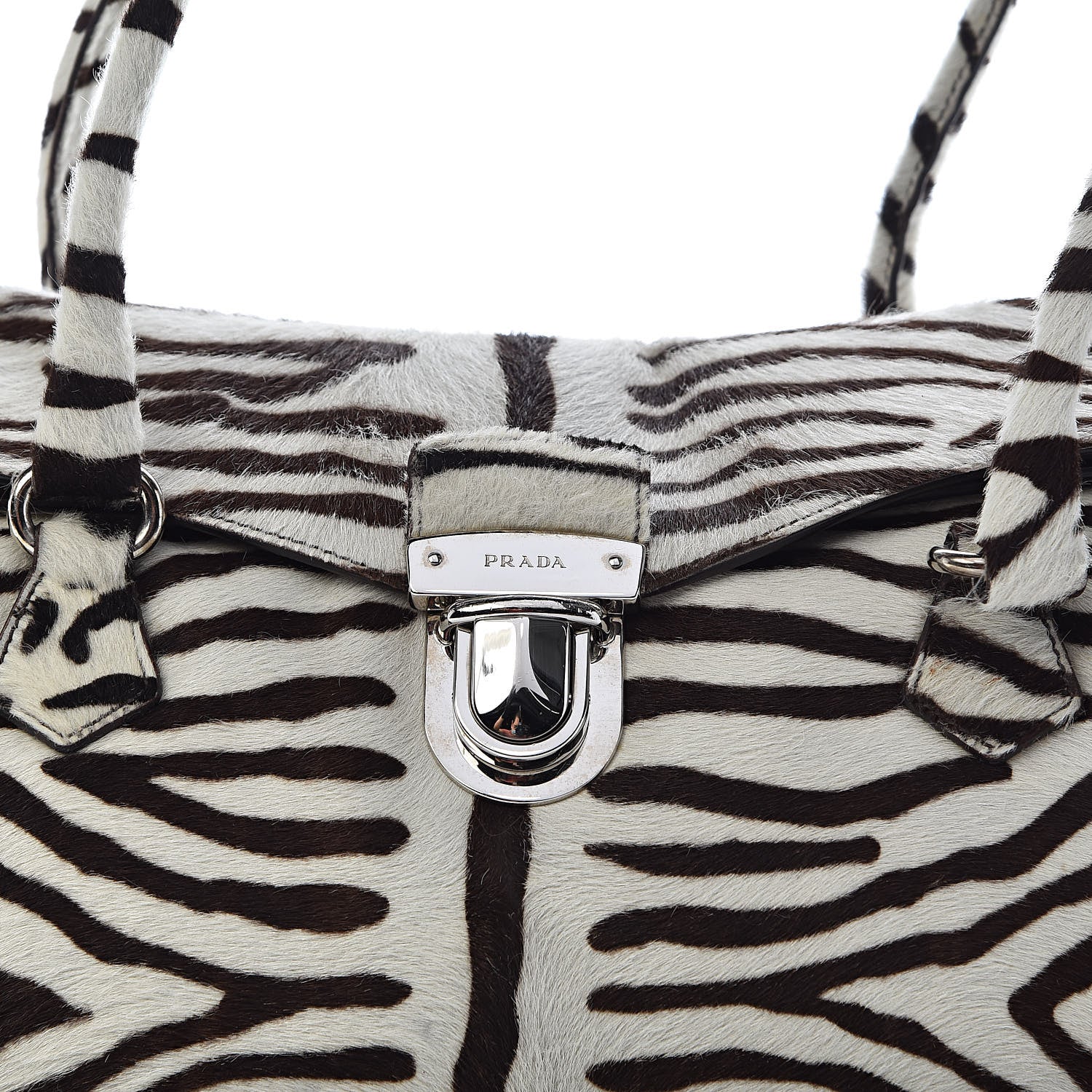 Prada Calf Hair Zebra Print Easy Foldover Pushlock Satchel White Moro 11 of 13
