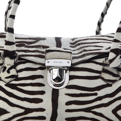 Prada Calf Hair Zebra Print Easy Foldover Pushlock Satchel White Moro 11 of 13