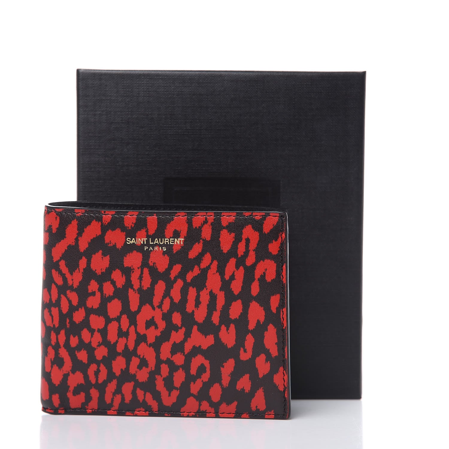 Saint Laurent Calfskin Baby Cat Print Bifold Wallet Black Red 8 of 8