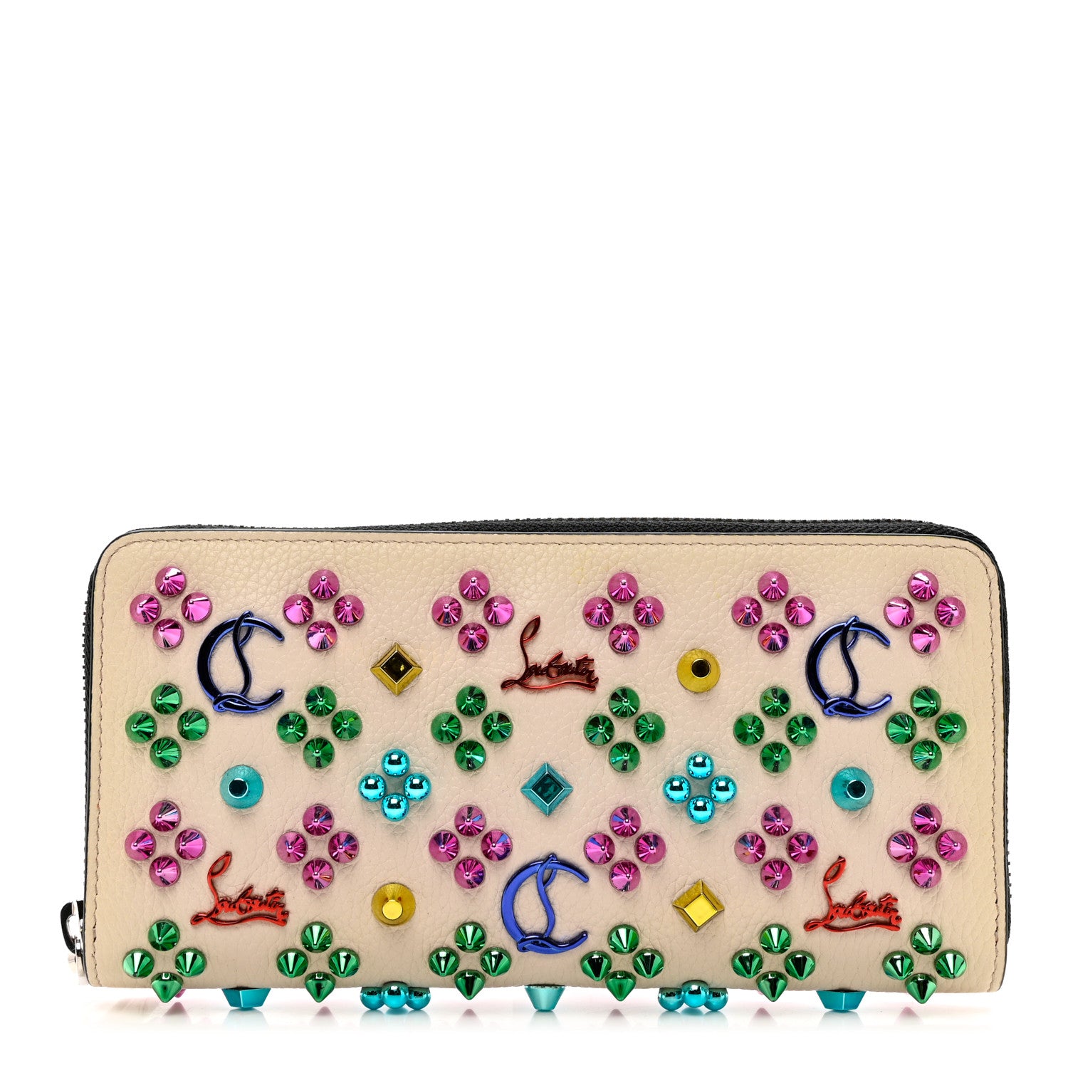 Christian Louboutin Calfskin Panettone Spiked Zip Around Wallet Ivory 1 of 7