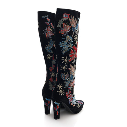 Saint Laurent Velvet Embroidered Claire Boots 36 Black 5 of 9