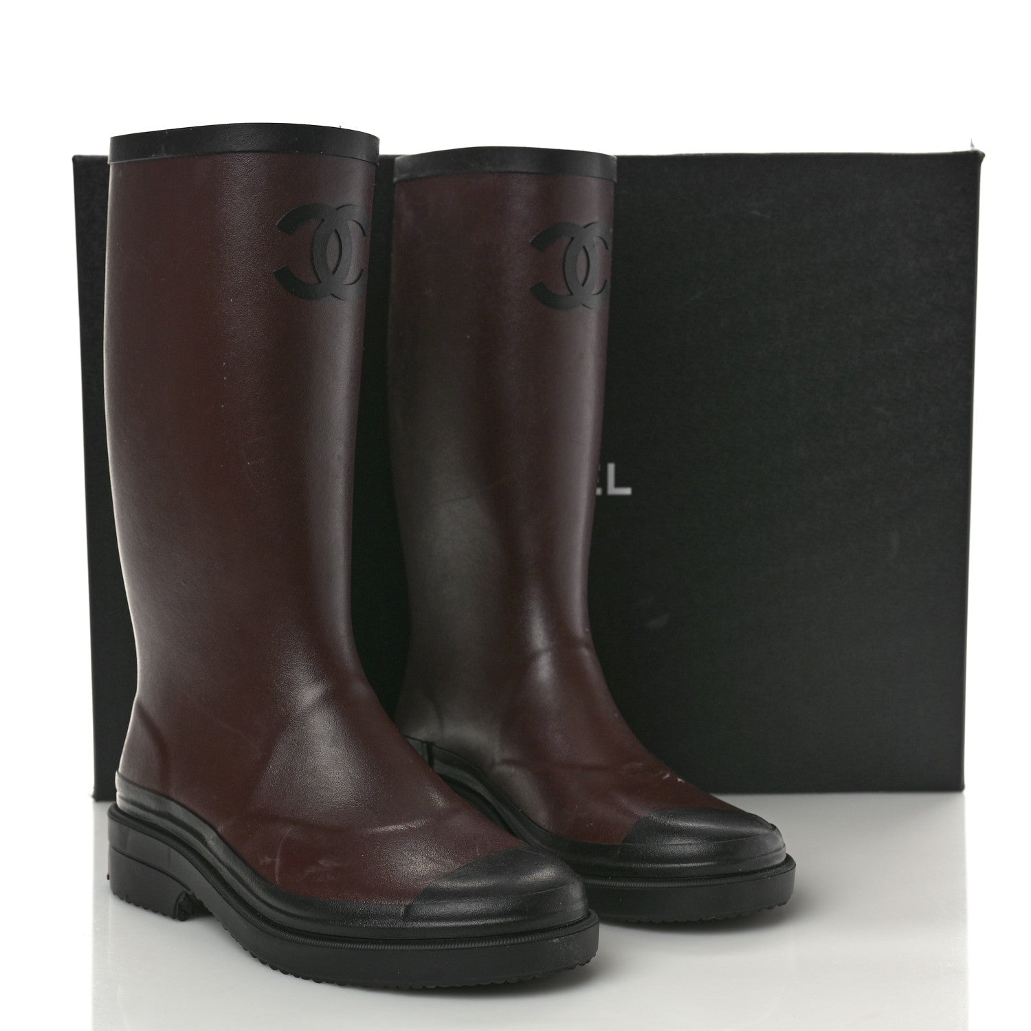 Chanel Caoutchouk CC High Boots 37 Burgundy Black 10 of 10