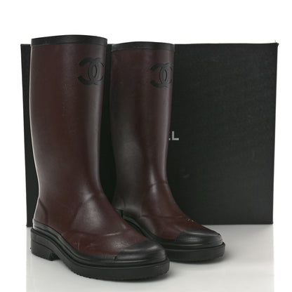 Chanel Caoutchouk CC High Boots 37 Burgundy Black 10 of 10