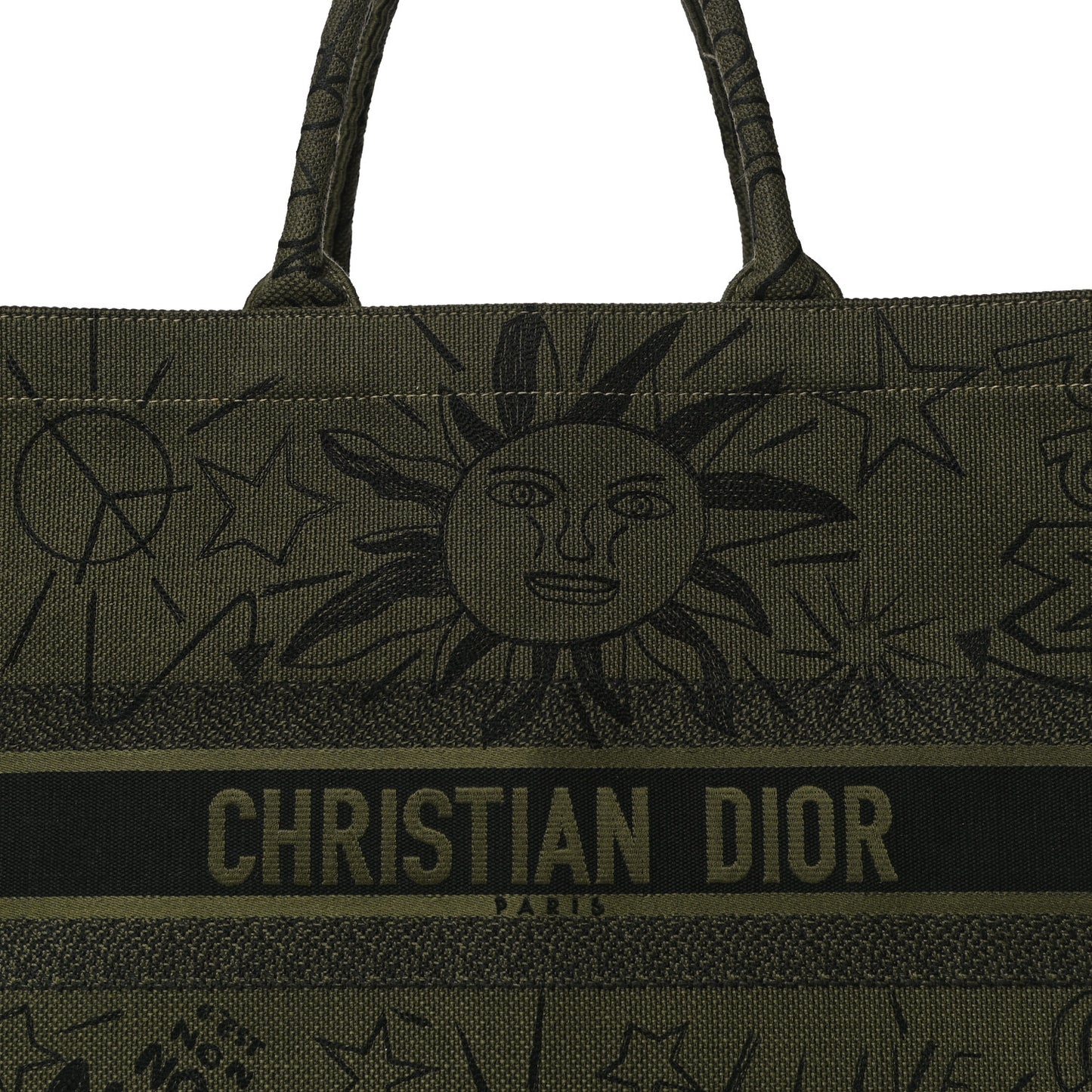 Canvas Embroidered Graffiti Book Tote Vert