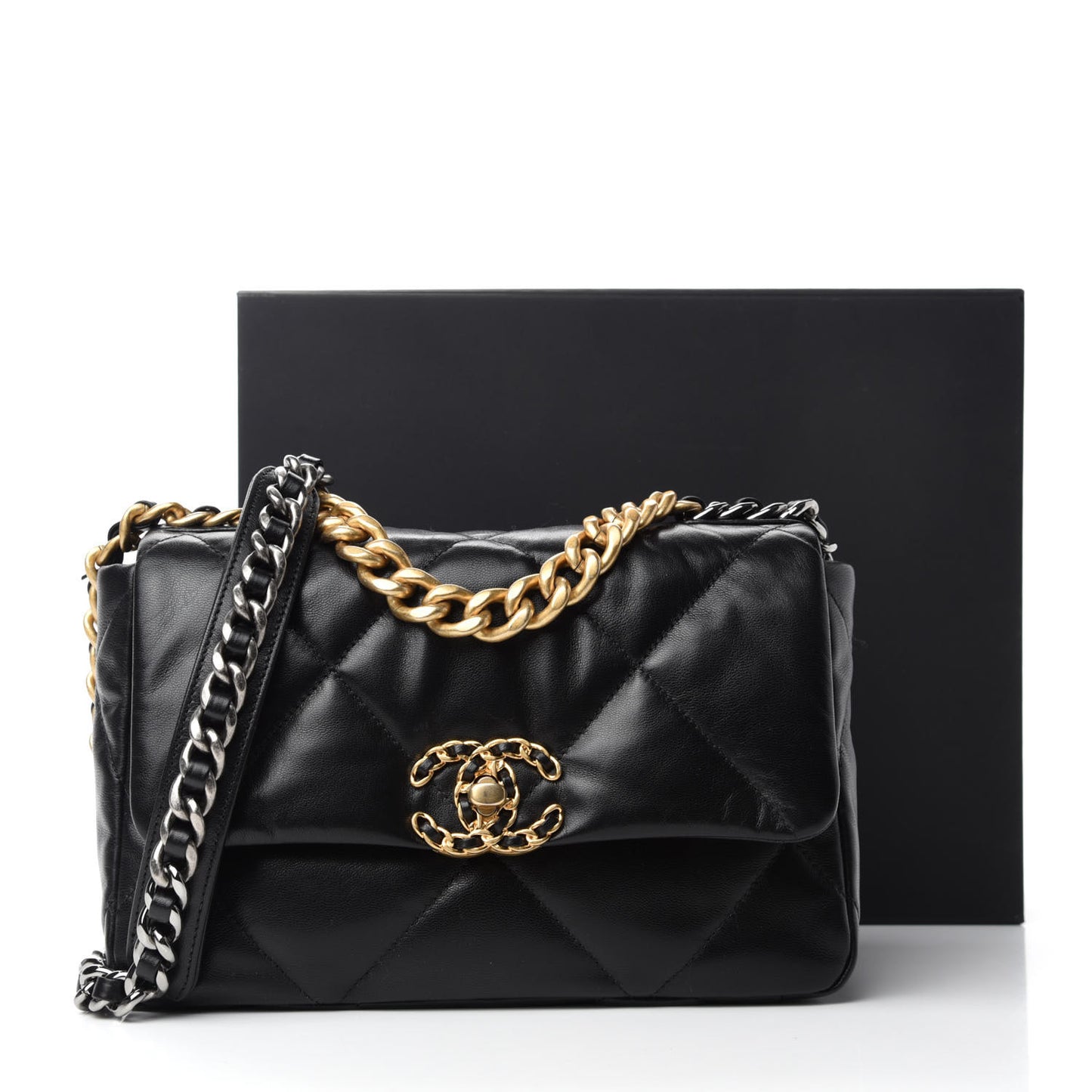 Shiny Goatskin Quilted Medium Chanel 19 Flap Black