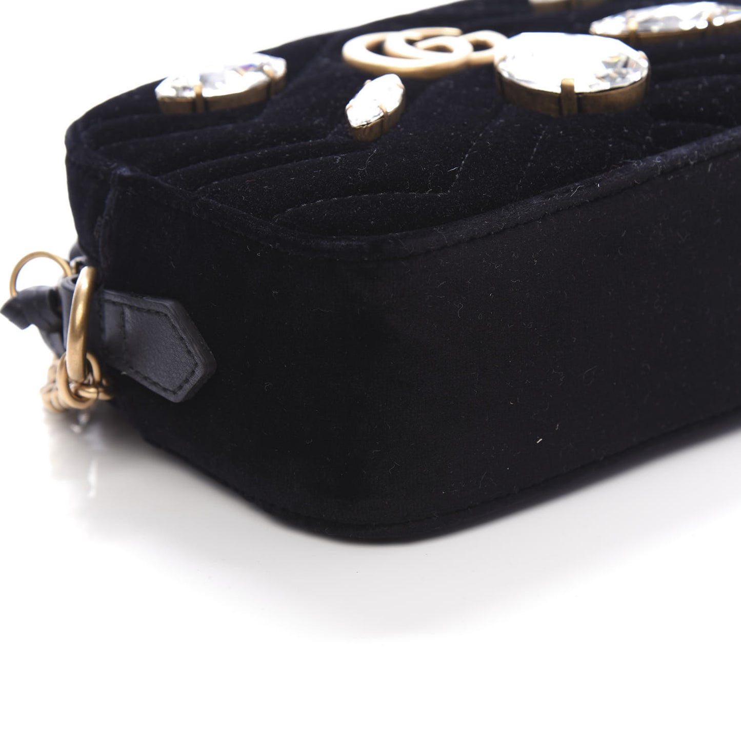 Velvet Matelasse Marquise Crystals Mini GG Marmont Chain Shoulder Bag Black