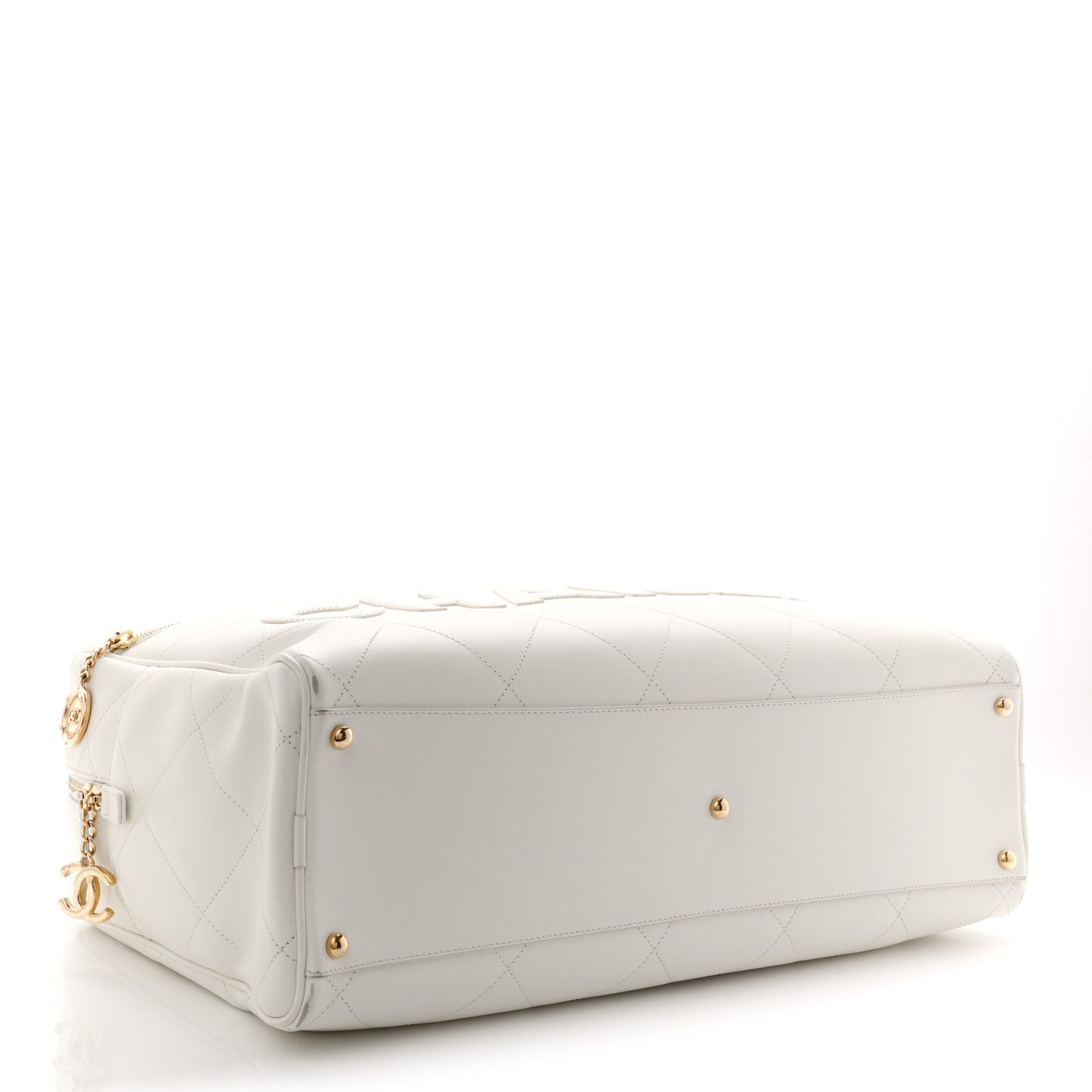 Calfskin Stitched Maxi Logo Bowling Bag White