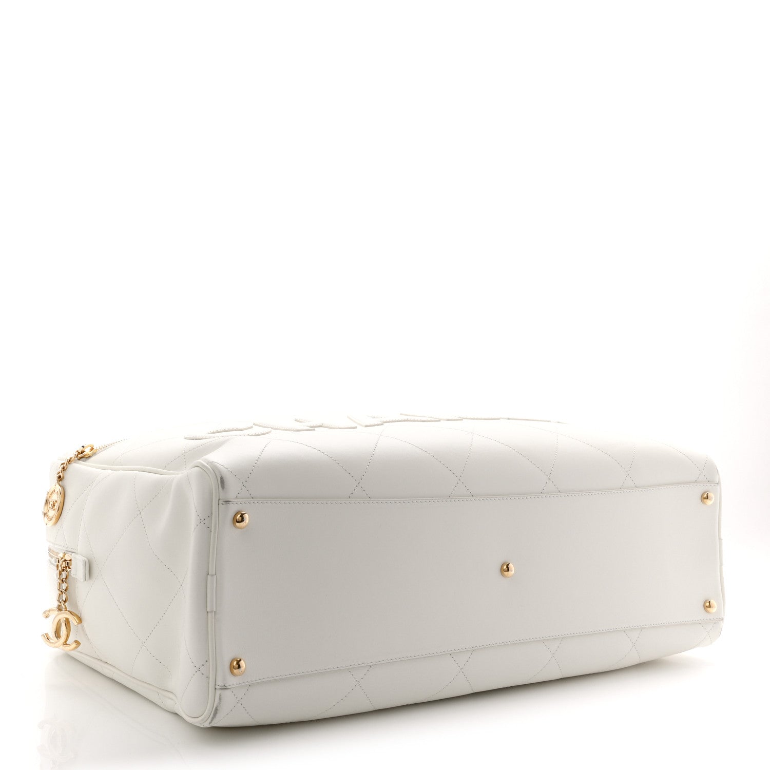 Chanel Calfskin Stitched Maxi Logo Bowling Bag White 7 of 21