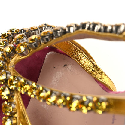 Gucci Velvet Nappa Crystal Zephyra Slingback Platform High Heel Sandals 39 Pink Gold 11 of 11
