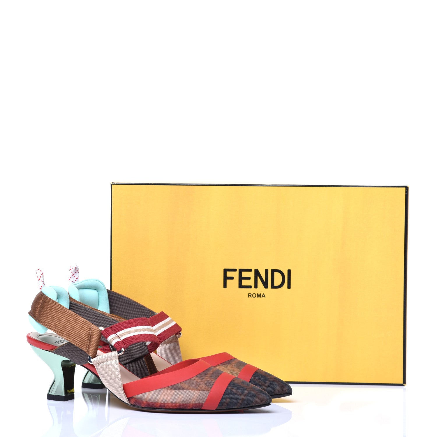 Fendi Technical Mesh FF Colibri 55mm Slingback Pumps 36 Tobacco Moro Cipria Papavero Camelia 10 of 10