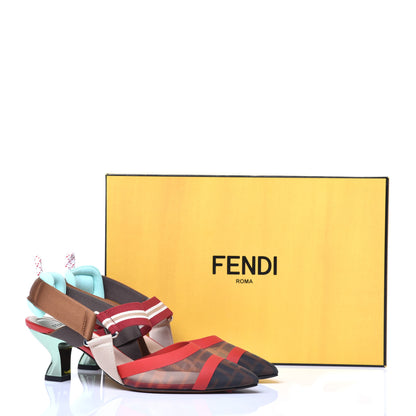 Fendi Technical Mesh FF Colibri 55mm Slingback Pumps 36 Tobacco Moro Cipria Papavero Camelia 10 of 10