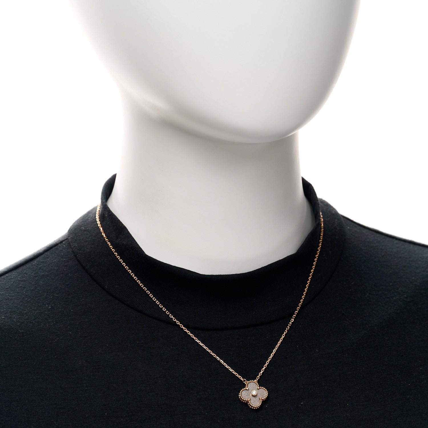 Van Cleef & Arpels 18K Rose Gold Diamond Silver Obsidian Vintage Alhambra Pendant Necklace 2 of 5