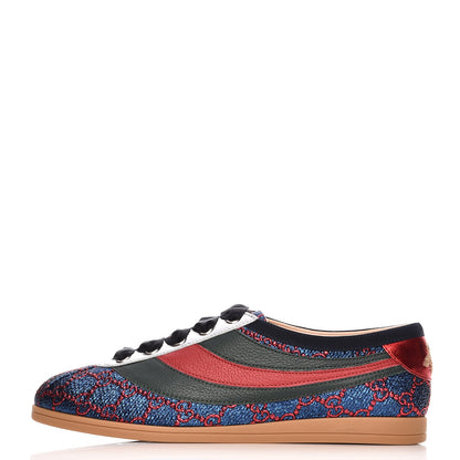 Gucci Lurex Calfskin Web GG Monogram Womens Falacer Sneakers 38 Iridescent Blue Iridescent Red Silver 1 of 10