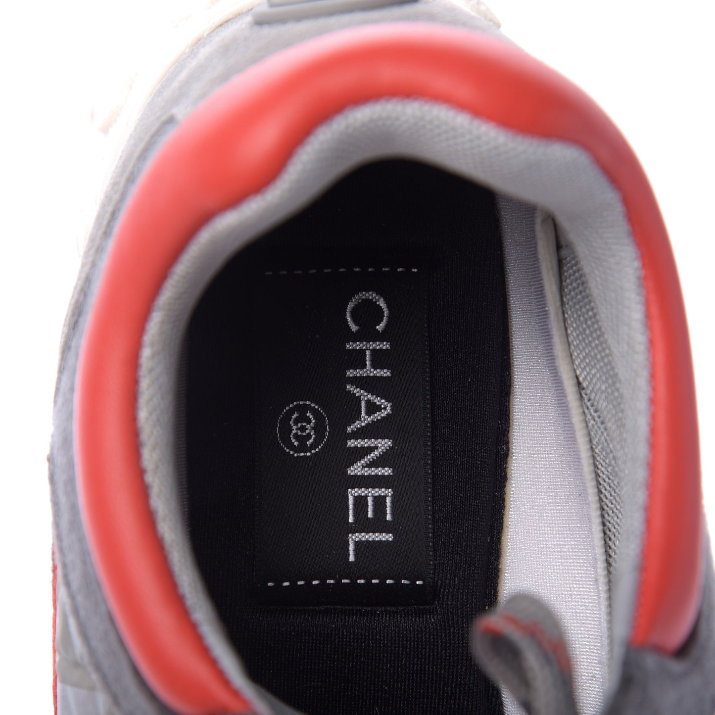 Nylon Calfskin Suede Womens CC Sneakers 36 Grey Red