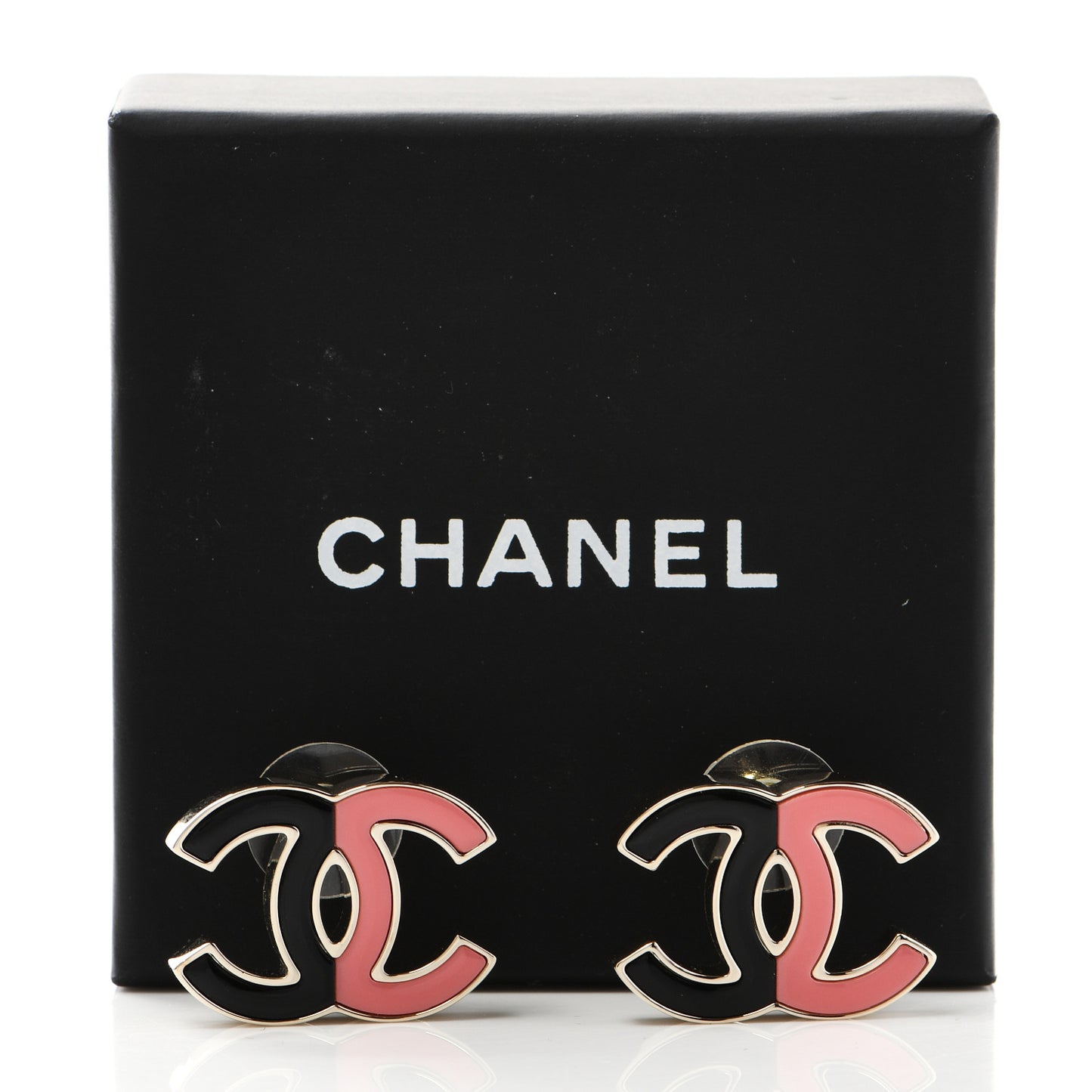 Enamel CC Earrings Gold Black Pink