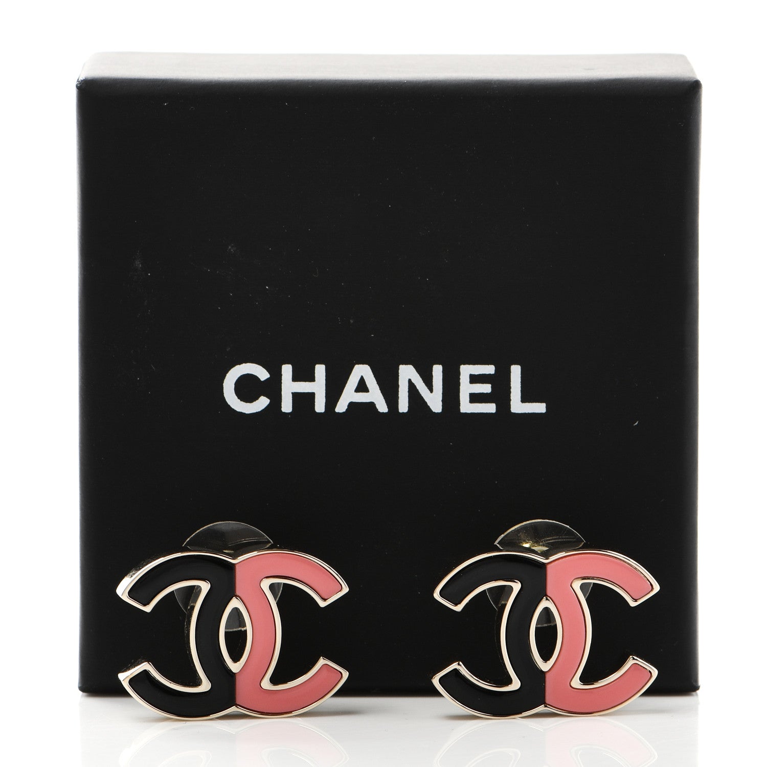 Chanel Enamel CC Earrings Gold Black Pink 5 of 5