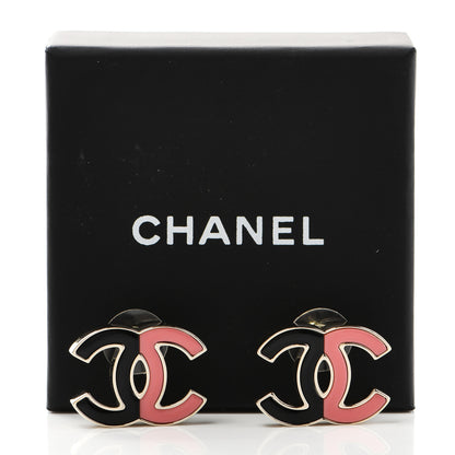 Chanel Enamel CC Earrings Gold Black Pink 5 of 5